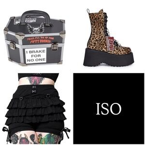 ISO - Dolls Kill x Elvira Coffin Makeup case, cheetah boots (7), forest ink